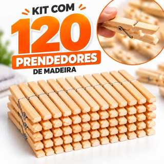 Kit Com Prendedores Madeira Varal Roupas Pregador Alta Pressao Prendedor Madeira Reforçado