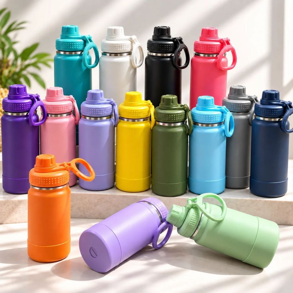 Garrafa Térmica Inox com Alça Academia 350ml 600ml 800ml 1000ml Quente Frio Antivazamento Portátil A026