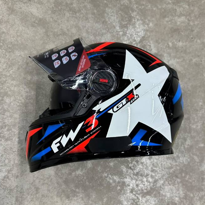 Capacete fechado Fw3 Gtx Star Preto Azul Vermelho estrela com óculos interno — imagem 2 de 2