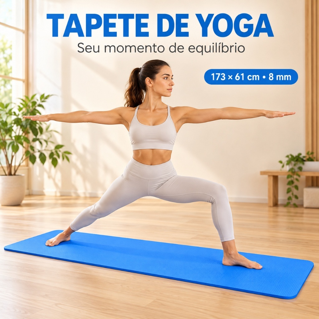 Tapete de Yoga XPE Espesso 8mm 61x173cm Antiderrapante Isolante Acústico Para Pilates Treino Exercício em Casa