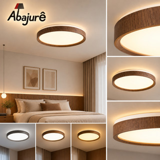 Plafon Wood Madeira Redondo Led 30cm 40cm 50cm 3 Em 1 Plafon Sobrepor Redondo Lustre Amadeirado