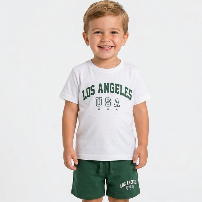 menino estiloso conjunto masculino roupa infantil bermuda e camisa