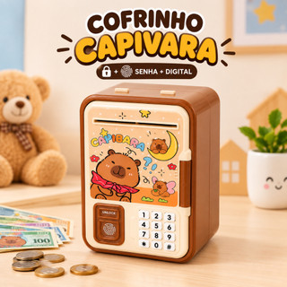 Cofrinho Eletrônico Infantil Capivara com Senha e Impressão Digital para Notas e Moedas Cofre Educativo