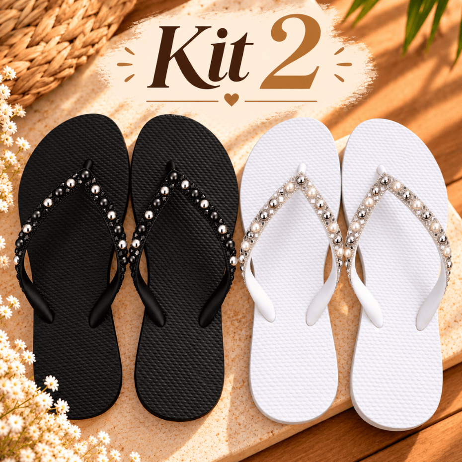 Kit 2 Chinelo de Dedo Feminino Brilhante Estiloso Strass Resistente Confortável Antiderrapante Passeio 34 Ao 39