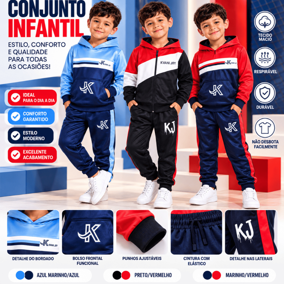 Conjunto Infantil De Inverno Masculino - Casaco + Calça - Tamanho 2 Ao 12 Anos