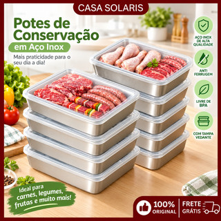 Recipiente para Armazenar Alimentos Inox com Tampa Transparente