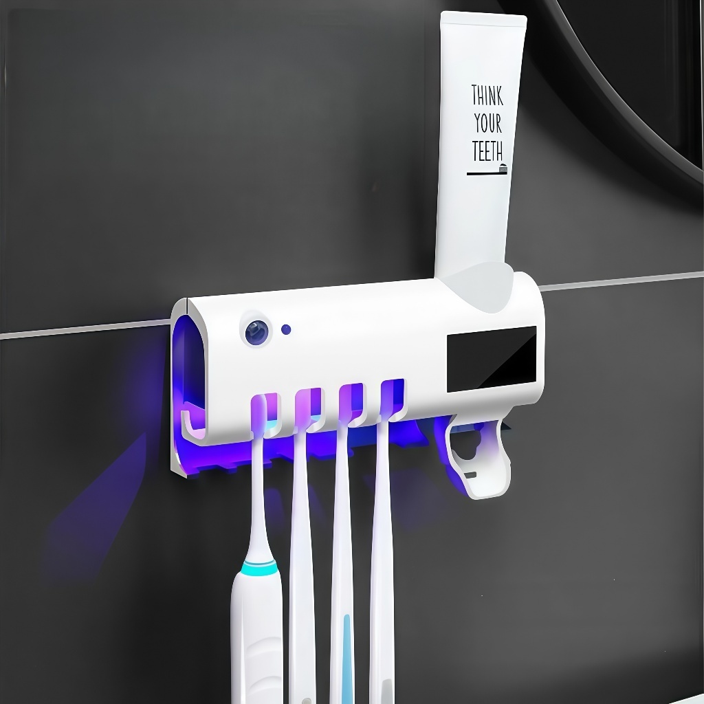 Esterilizador UV de Escovas com Dispenser de Pasta Suporte para 4 Escovas Sem Furo Banheiro