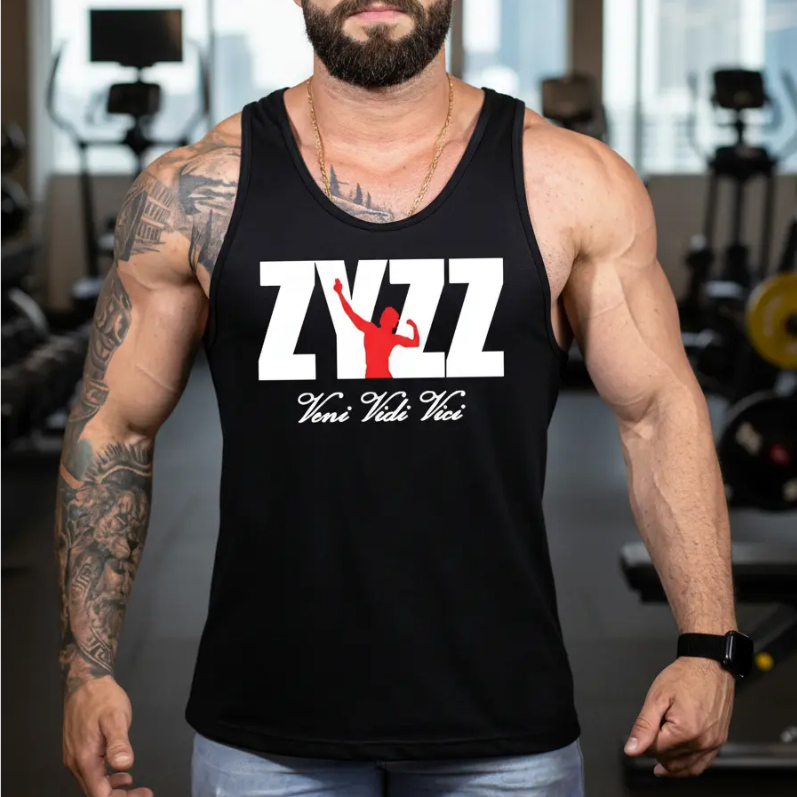 Regata Masculina ZYZZ Veni Vidi Vici Cavada preta Academia Musculação Treino EsporteS Maromba M G GG