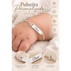 Pulseira Bonequinho Infantil Nome Personalizada Prata 925