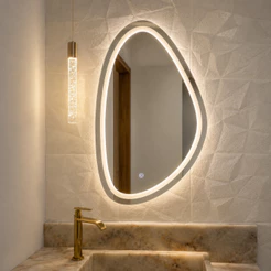 Espelho Orgânico Jateado 3 Tons De Led E Botão Touch 58x90cm Decorativo, Banheiro, Camarim