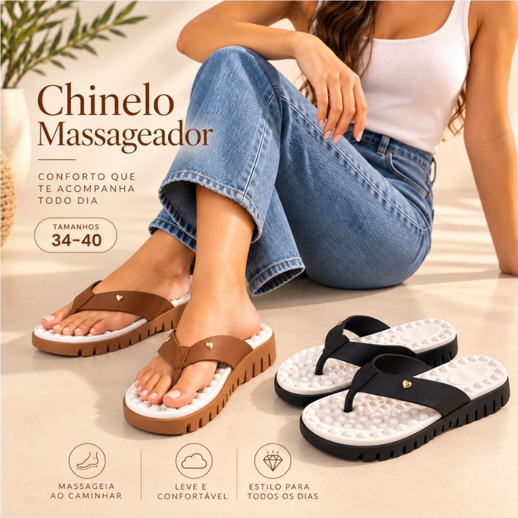 Chinelo Feminino com Palmilha Massageadora Confortável para Esporão e Fascite Solado Antiderrapante