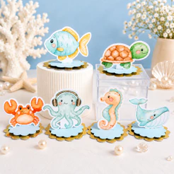 Aplique 3D Fundo do Mar Lembrancinhas Personalizadas Festas Peixe Tubarão Carangueijo Baleia