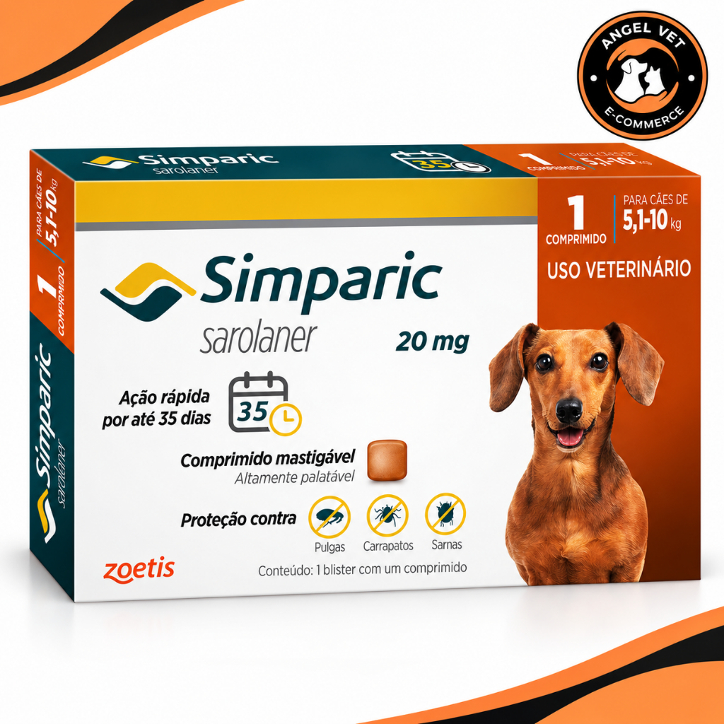 Simparic 20mg Zoetis Original Cães 5,1 a 10kg Antipulgas e Carrapatos 1 ou 3 Comprimidos