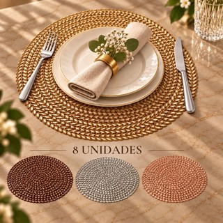 Kit 4/6/8 Peças Jogo Americano Redondo Sousplat 38cm Cozinha Mesa Jantar Descanso Prato Design Luxo Premium Impermeavel