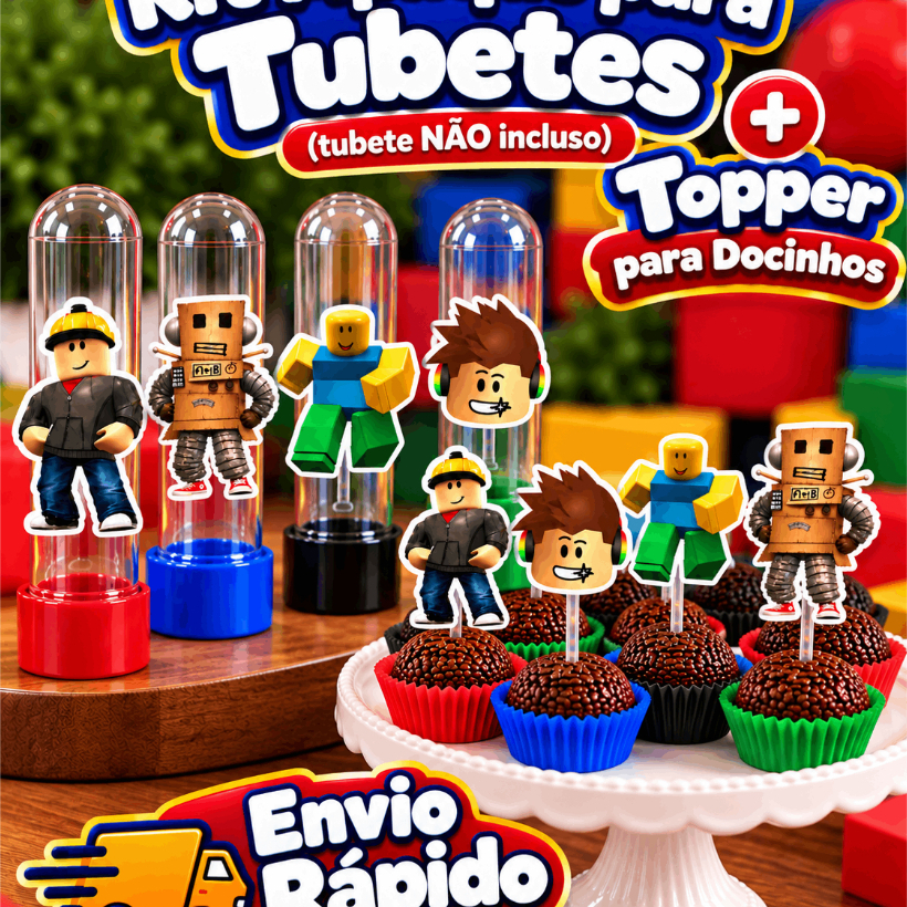 Envio Rápido | Kit Festa Aplique para Tubete Roblox + Topper para Docinhos |Decoração Festa Infantil