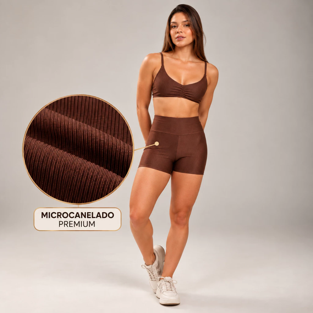 Conjunto Academia Feminino Fitness Short e Top Cintura Alta Alta Compressão Zero Transparência Premium — imagem 1