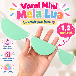 Varal Decorativo para Festa Cores Candy /MINI Bandeirolas Meia Lua /Decoração Aniversário