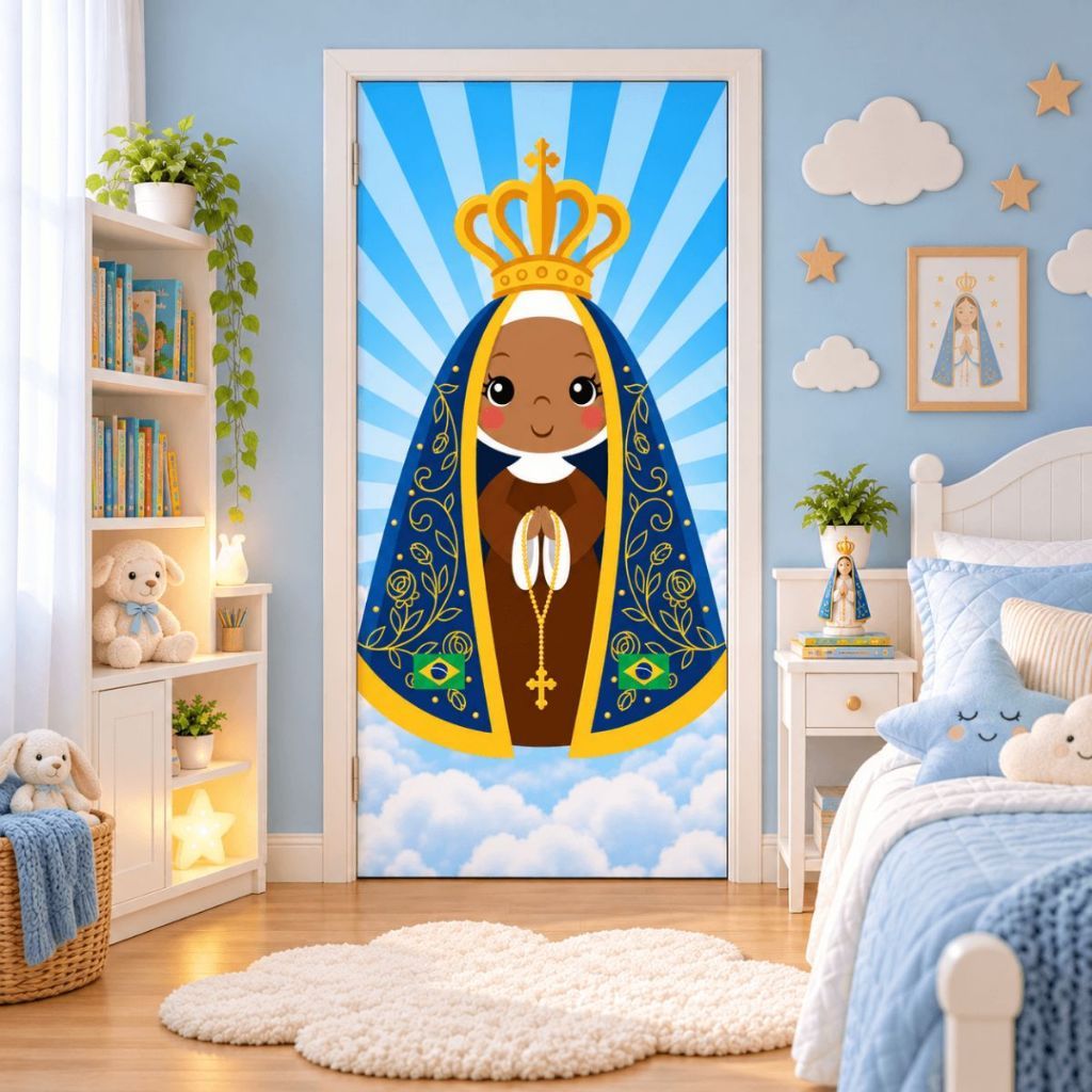 Capa de Porta Nossa Senhora Mãe de Jesus Presépio Religiosa Igreja Devota Painel