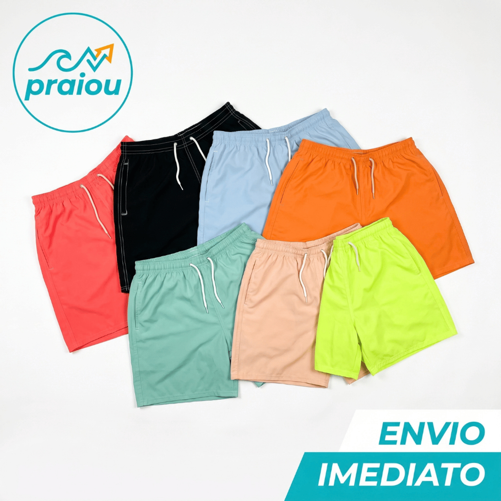 Short Masculino Praia Piscina Elastano Neon Secagem Rápida Mauricinho Liso