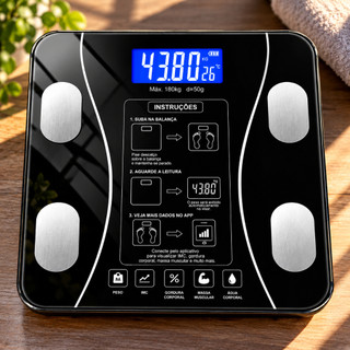 Balança Bioimpedância Digital 140kg Preta Bluetooth TOP RIO