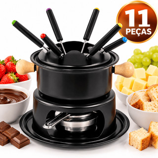 Conjunto Para Fondue Decorado Chocolate Queijo Com 11 Peças