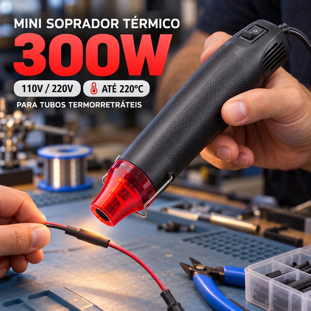 Soprador Térmico Mini Portátil 300W 110V ou 220V até 220°C para DIY, Reparos Elétricos, Celulares e Artesanato