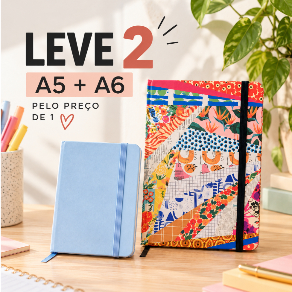 Caderno A5 Artesanal + Caderno A6 Incluso | Capa Dura | 120 Páginas
