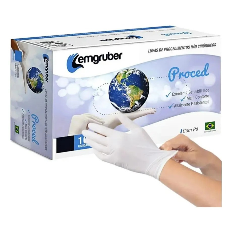 3 X Caixas Luva Latex Branca Lemgruber C Talco - Caixa 100un  - G 1/2/3 Caixas