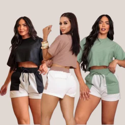 Conjunto Feminino Moletinho blusinha e Short tendência 2027