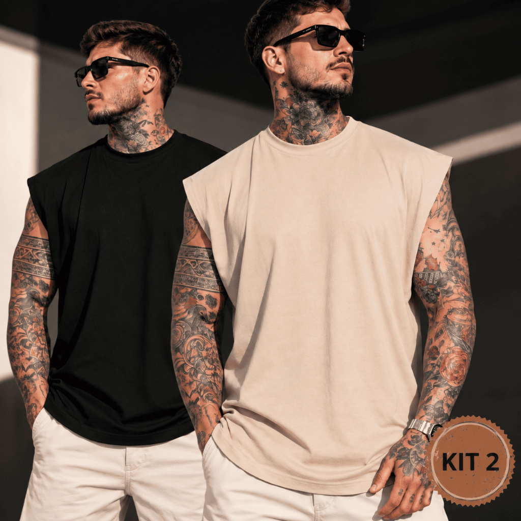 Kit 2 Regata Masculina Machão Oversized Academia Treino Fitness Lisa 100% Algodão Premium