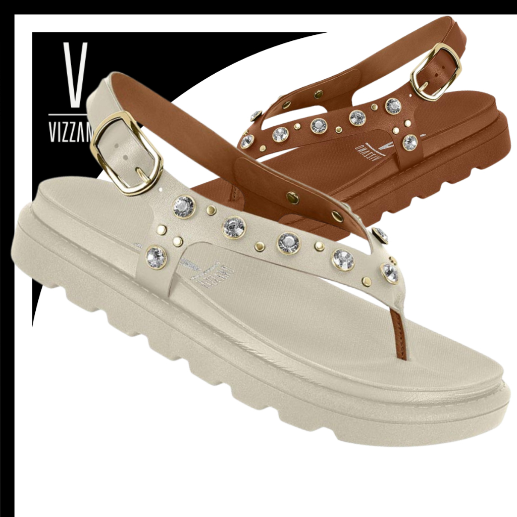 Sandália Feminina Papete Vizzano Pedrarias Brilho Flatform Confortável Original