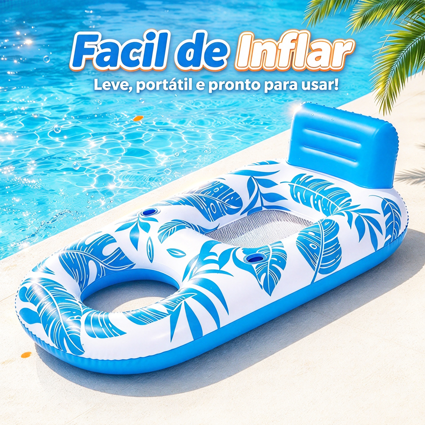 Colchão Inflável Piscina Perfurado 152x100x62cm Cama Flutuante Adulto Boia Lounge Verão Praia Azul
