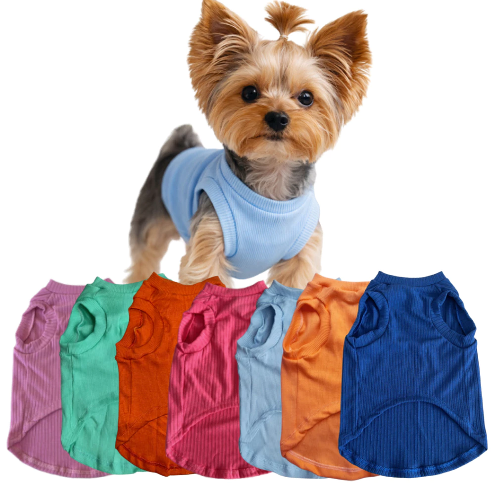 Roupa Pet Regata Ribana Malha Canelada Roupinha Cachorro Gato Animais de Estimação