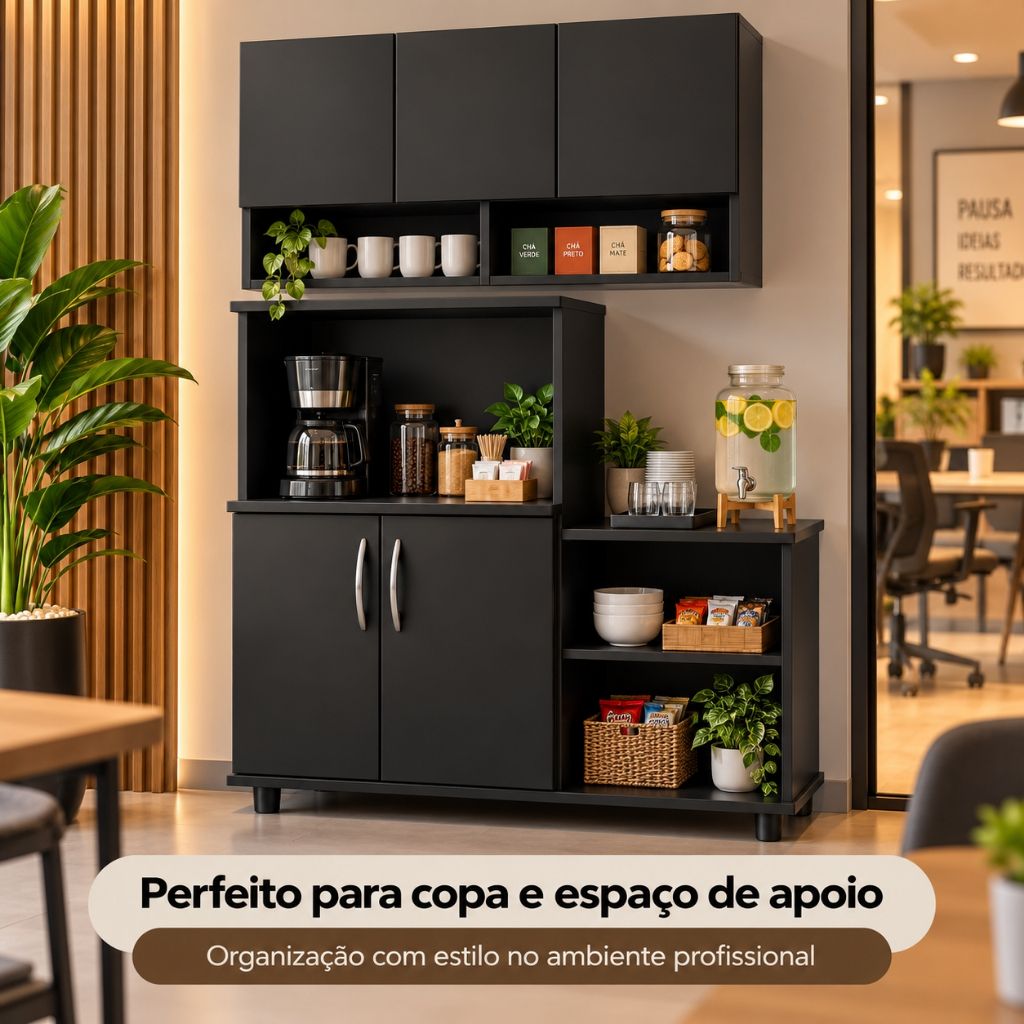 QUEIMA DE ESTOQUE - Kit Armário Suspenso 3 Portas + Balcão Multiuso Cozinha Compacta — imagem 2 de 2