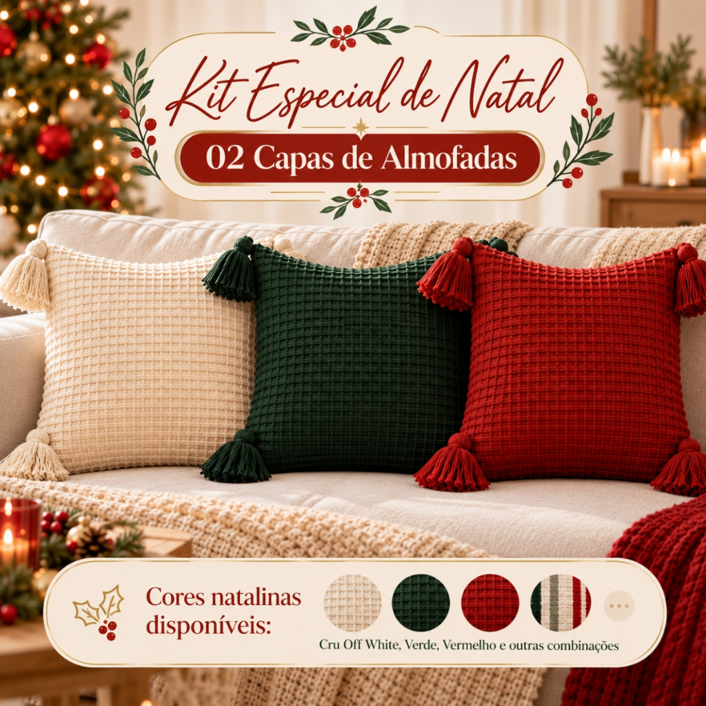 Kit 2 Capas Almofada Decorativa 45x45cm Premium Pompom — imagem 2 de 2