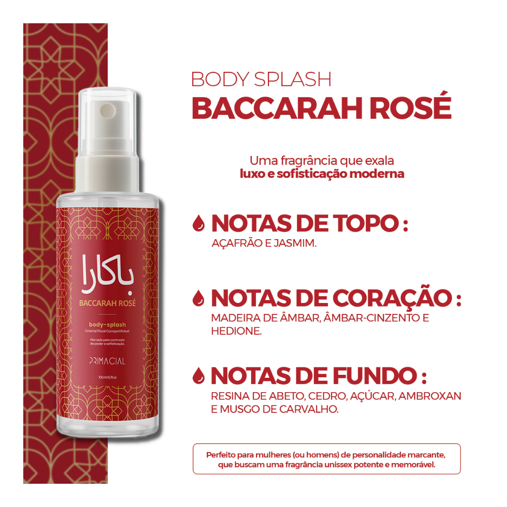 KIT 2 BODY SPLASH ÁRABE AMBER ROYALE + BACCARAH ROSÉ 100ML BY PRIMACIAL — imagem 2 de 2