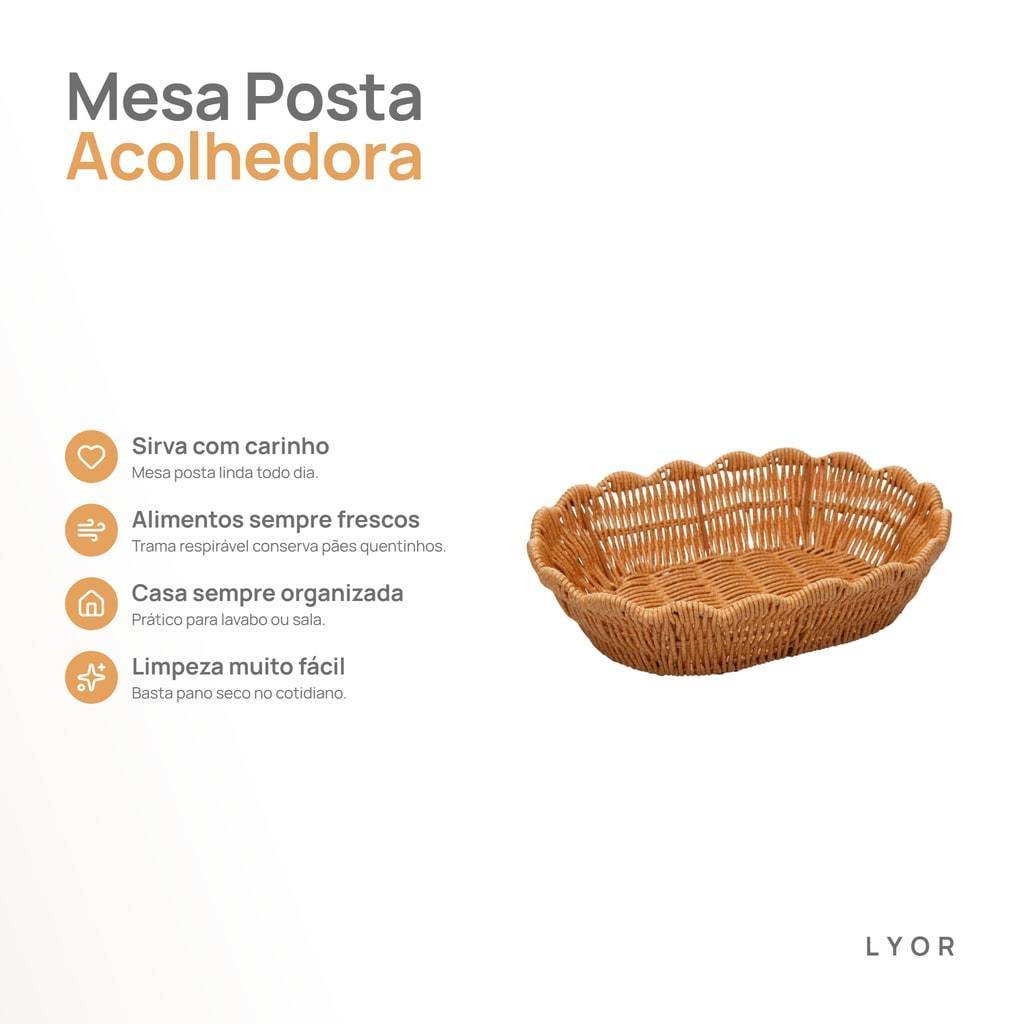 Cesta Organizadora Rattan Natural 28cm Lyor Terraço Cesto Decorativo Pães Frutas Mesa Posta Café da Manhã Cozinha e Sala · foto 2