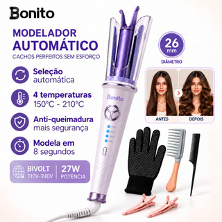 Bonito Modelador de Cachos Automático 26mm Cacheador de Cabelo Bivolt 27W 4 Temperaturas Rotação Automática