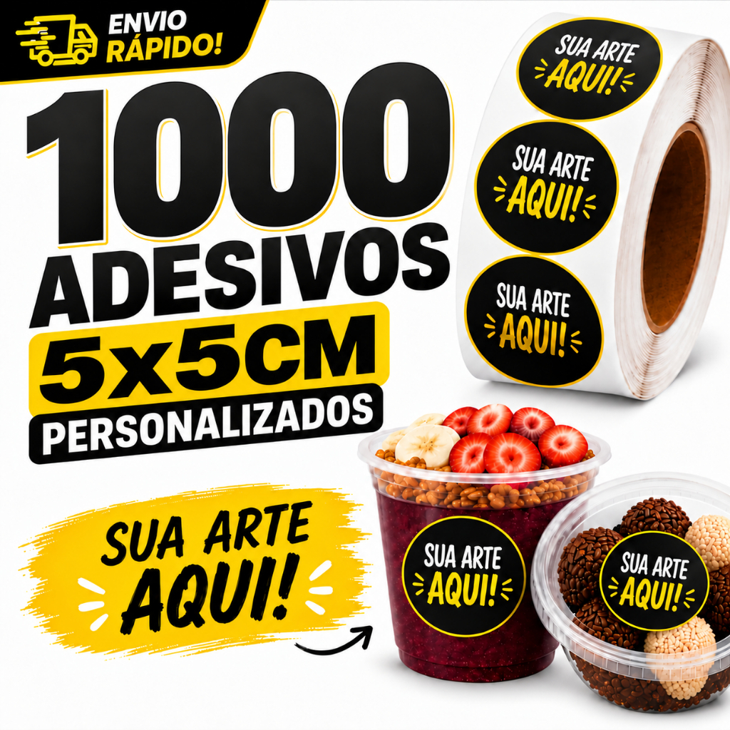 1000 Adesivos 5X5cm - Etiquetas Adesivas e Rótulos PERSONALIZADO