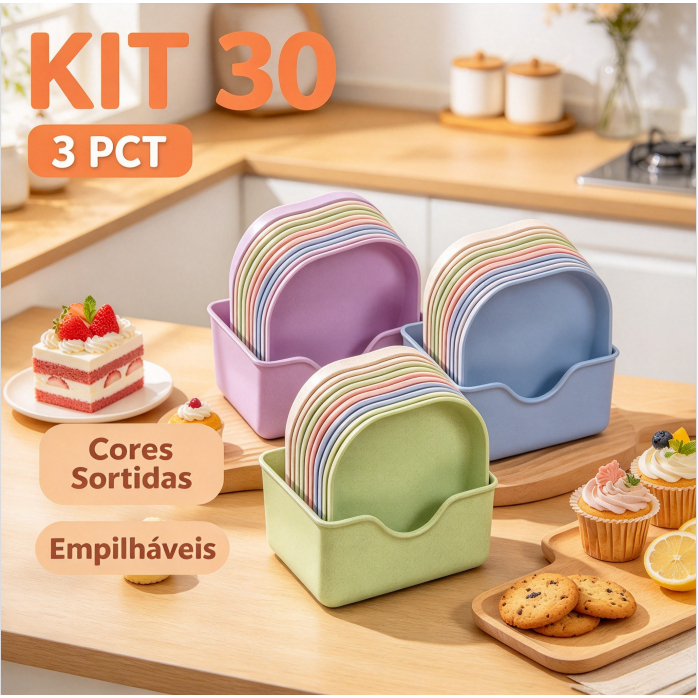 Kit 30 Pratos Plásticos Coloridos Duros Reutilizáveis Para Refeições E Lanches