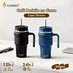 Copo Térmico de Aço Inoxidável 590ml bebida gelada Garrafa Térmica com Tampa Hermética e Canudo tumbler stainless