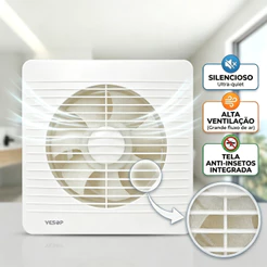 Exaustor Ventilador Alta Potência Bivolt Cozinha Banheiro Tira Fumaça Mofo Yesop 15/20/25cm