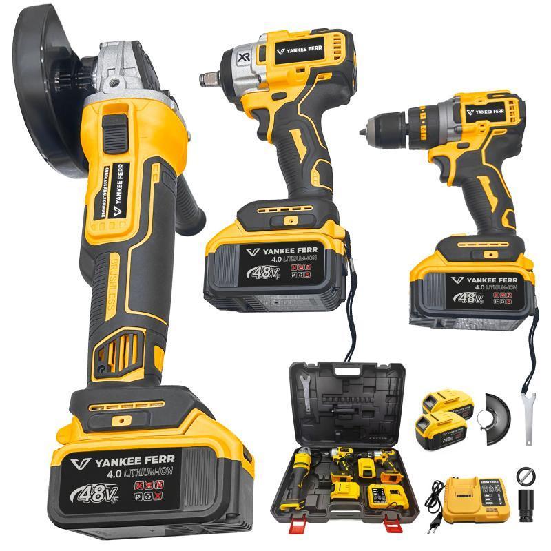 Kit 2 Em 1 Esmerilhadeira portátil 48V Chave de Impacto + Parafusadeira Impacto Angular e caixa 2 baterias