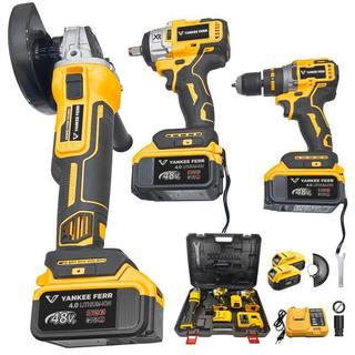 Kit 2 em 1 Esmerilhadeira portátil 48V Chave de Impacto + Parafusadeira Angular e caixa 2…