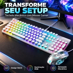 KIT Teclado 100% mecânico Punk Esports + mouse para jogos Um item obrigatório para os jogadores -H7