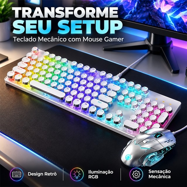 KIT Teclado 100% mecânico Punk Esports + mouse para jogos Um item obrigatório para os jogadores -H7