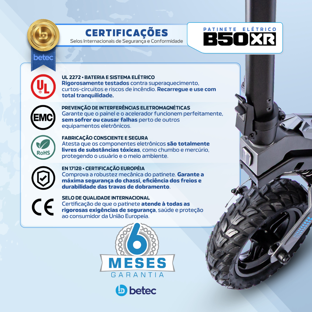 Patinete Elétrico Betec B50 XR 1200W Autonomia 50km Velocidade 45km/h Off-Road Pneu 10" App 15.6Ah — imagem 2 de 2