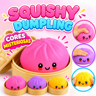 Squishy Dumpling Colorido Lançamento com Cestinha Antiestresse Bolinho Brinquedo Relaxante Bao