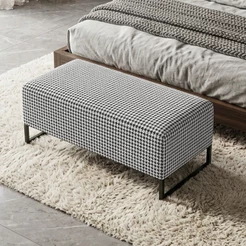 Puff Decorativo Sala de Estar Cléo W01 Base Ferro 90 cm Suede Pied Poule - Lyam Decor