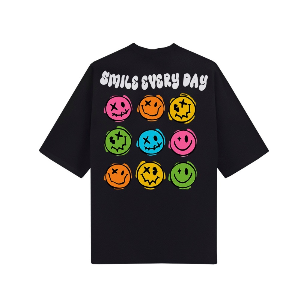 Camiseta Oversized Unissex Estampa Smile Every Day Algodão Premium Blusa Algodão Streetwear Moda Urbana Caimento Largo